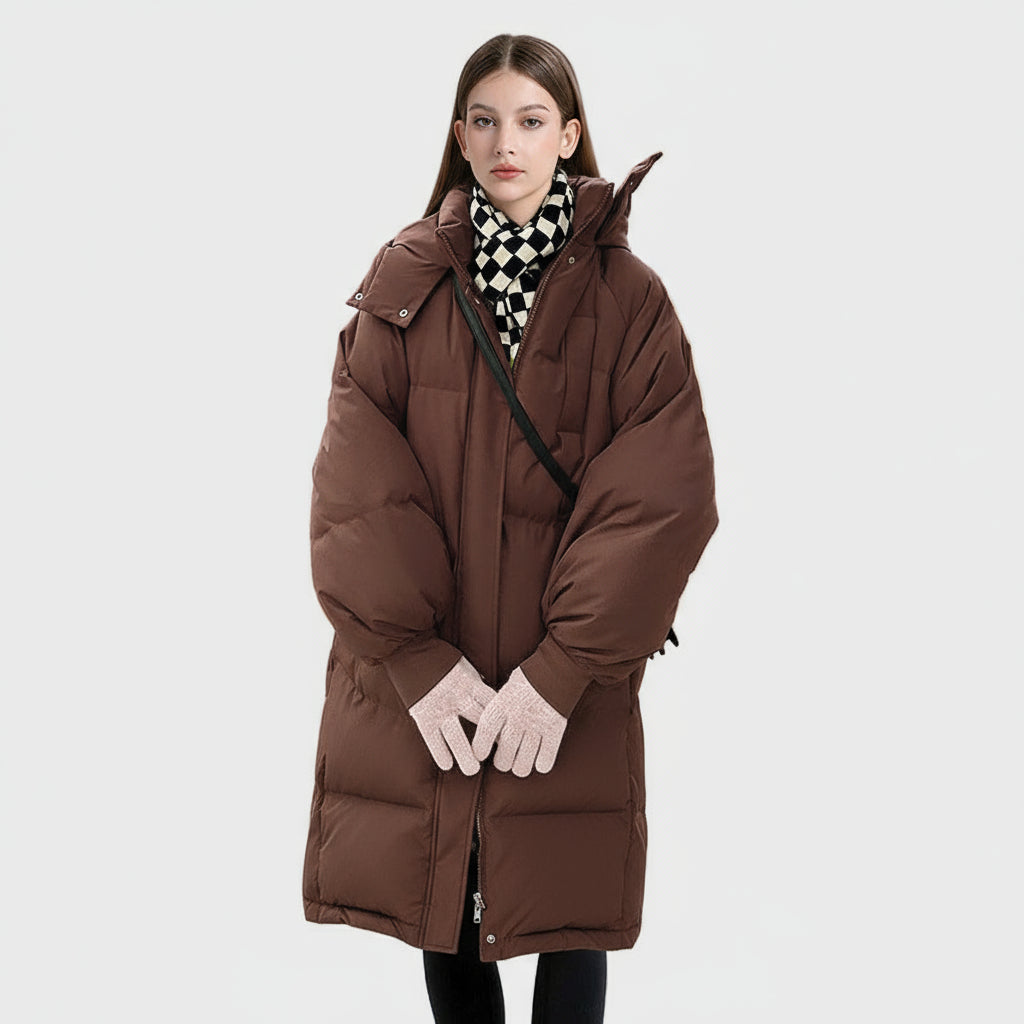 Lana - Klasičen dolg puffer plašč s kapuco