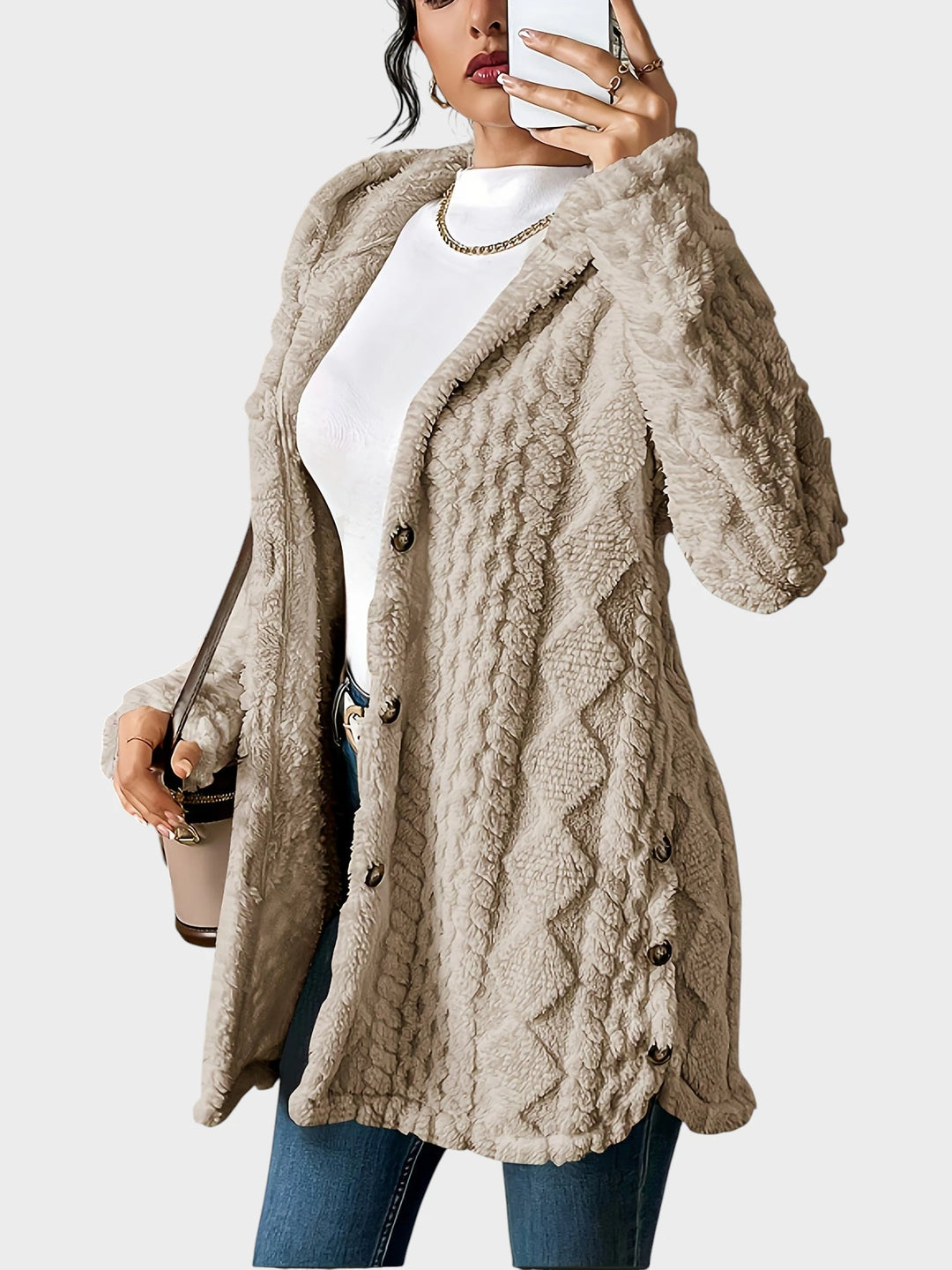 Vesna - Plišast kardigan s kapuco