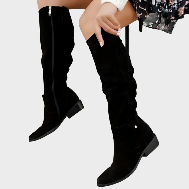 Tila - Usnjeni škornji do kolen z božnim zadrgo