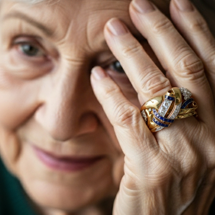 Retro kuldne sõrmus sinise tsirkooniaga