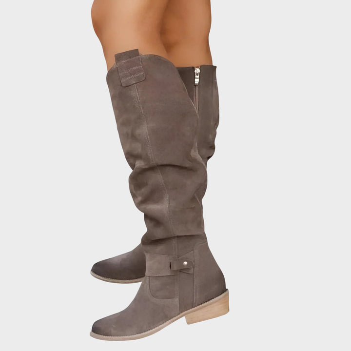 Tila - Usnjeni škornji do kolen z božnim zadrgo