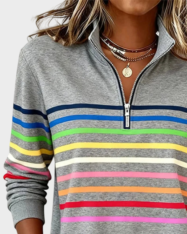 Jana - Pulover z zadrgo in mavričnimi črtami