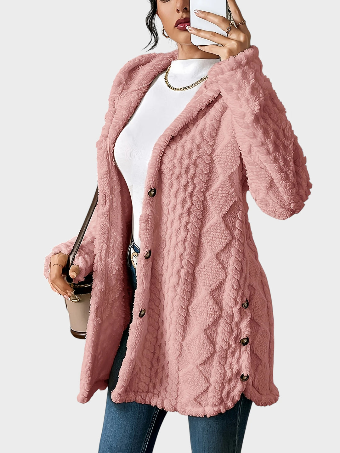 Vesna - Plišast kardigan s kapuco