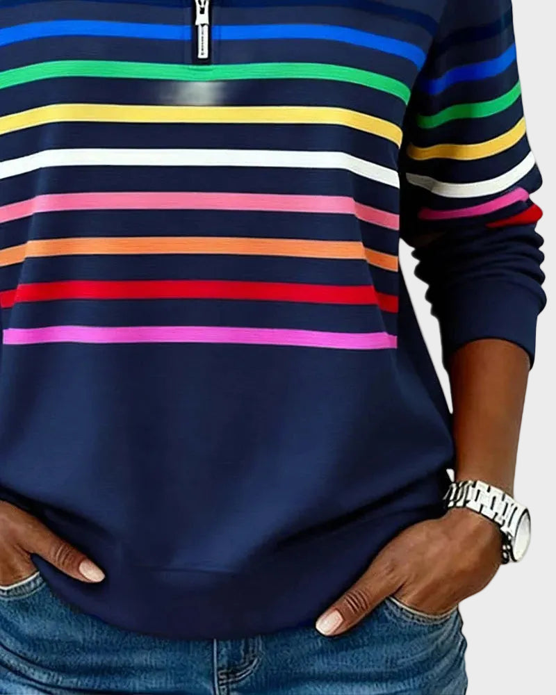 Jana - Pulover z zadrgo in mavričnimi črtami