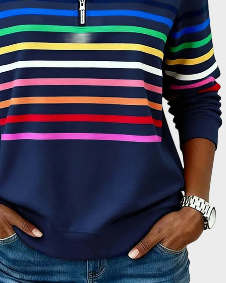 Jana - Pulover z zadrgo in mavričnimi črtami