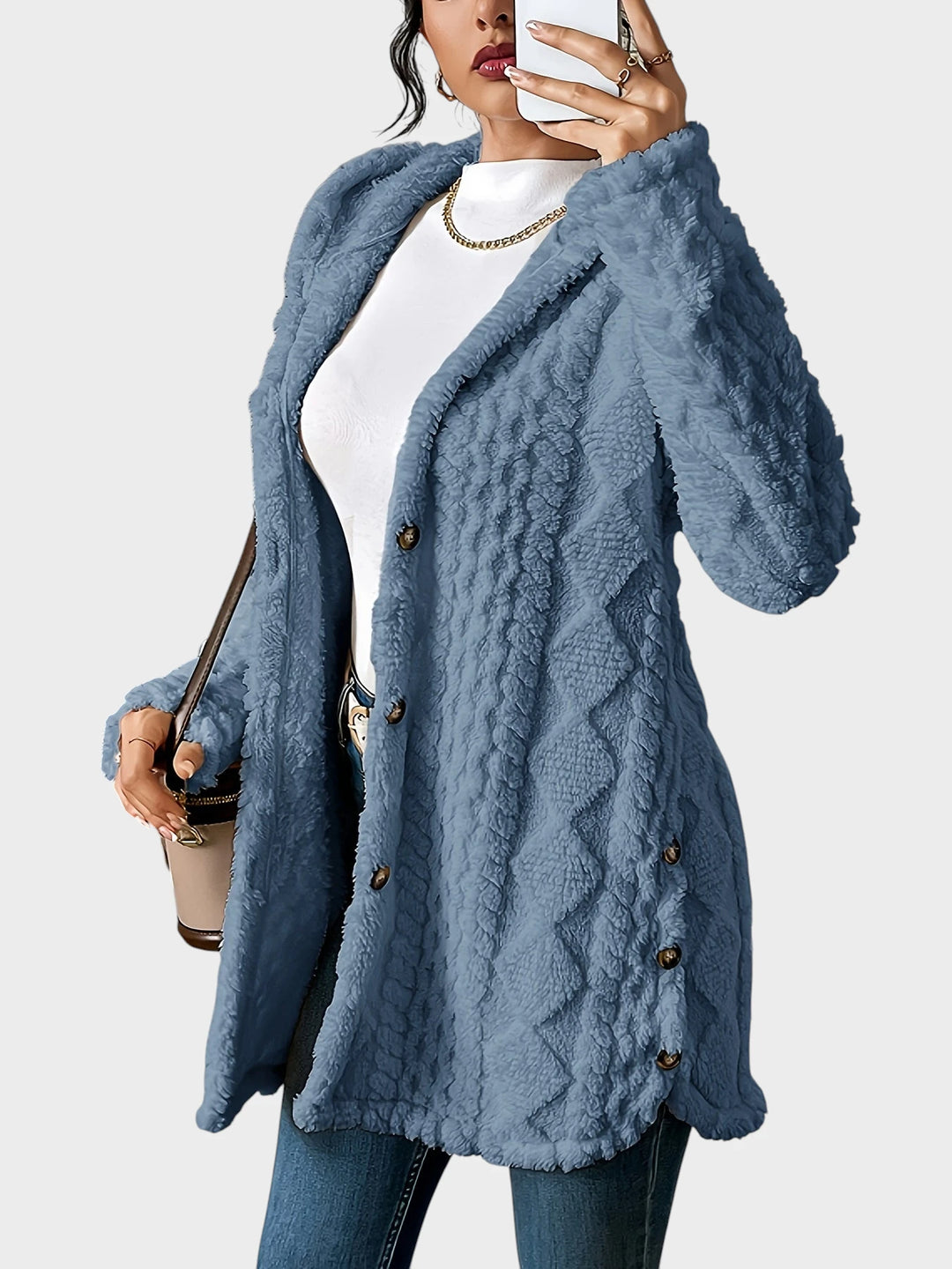 Vesna - Plišast kardigan s kapuco