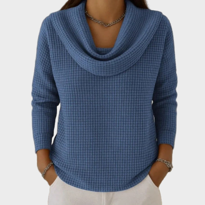 Mia – Topel Vaflaste Pulover z Elegantnim Ovratnikom