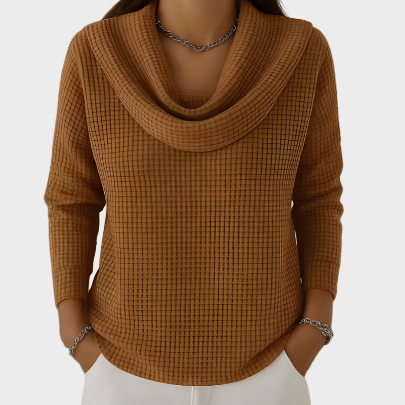 Mia – Topel Vaflaste Pulover z Elegantnim Ovratnikom