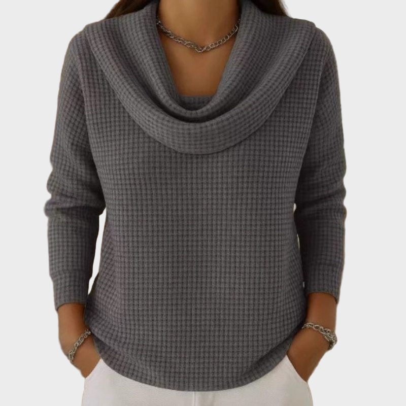 Mia – Topel Vaflaste Pulover z Elegantnim Ovratnikom