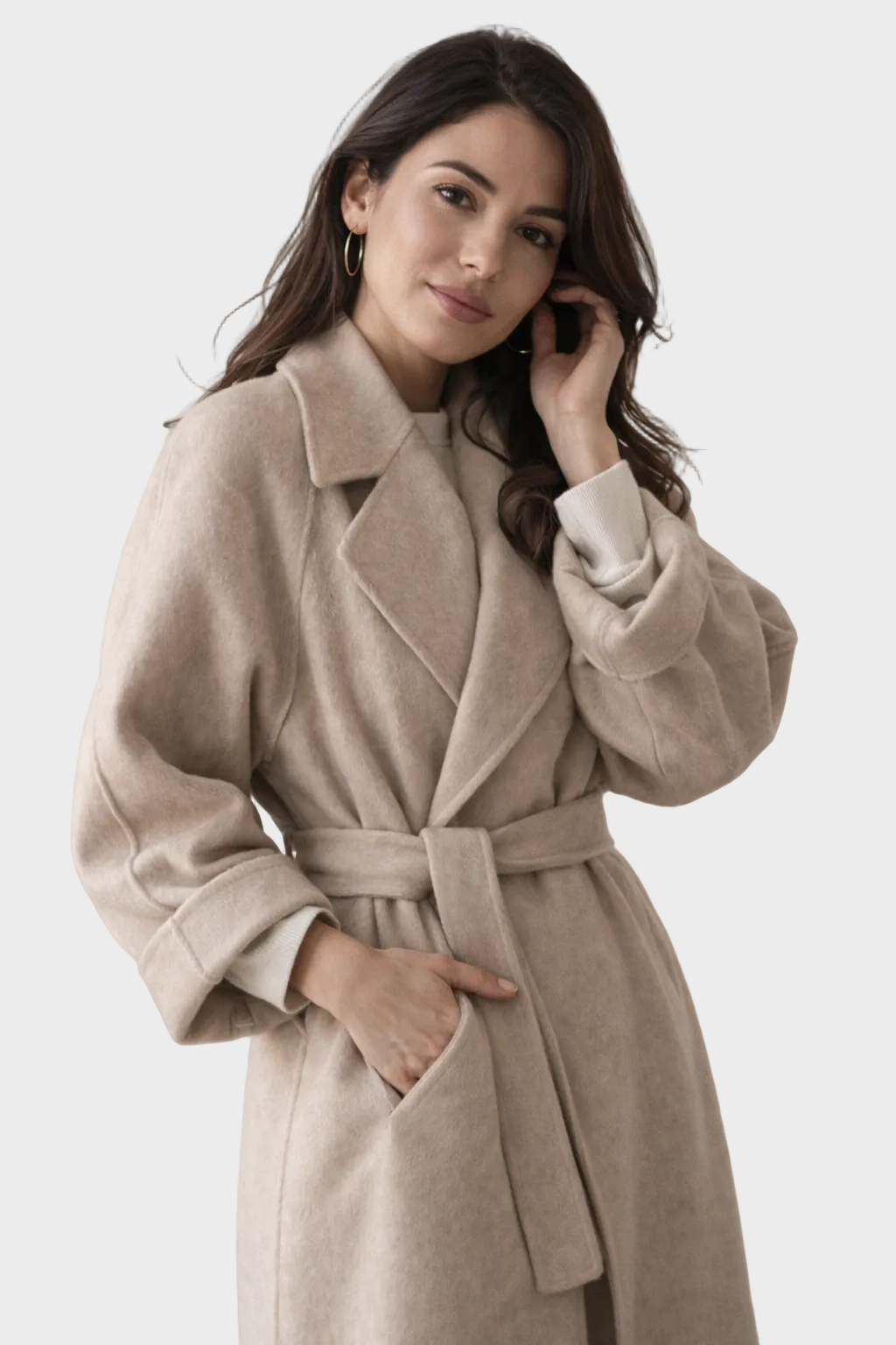 Lana - Eleganten Dolg Plašč z Pasom