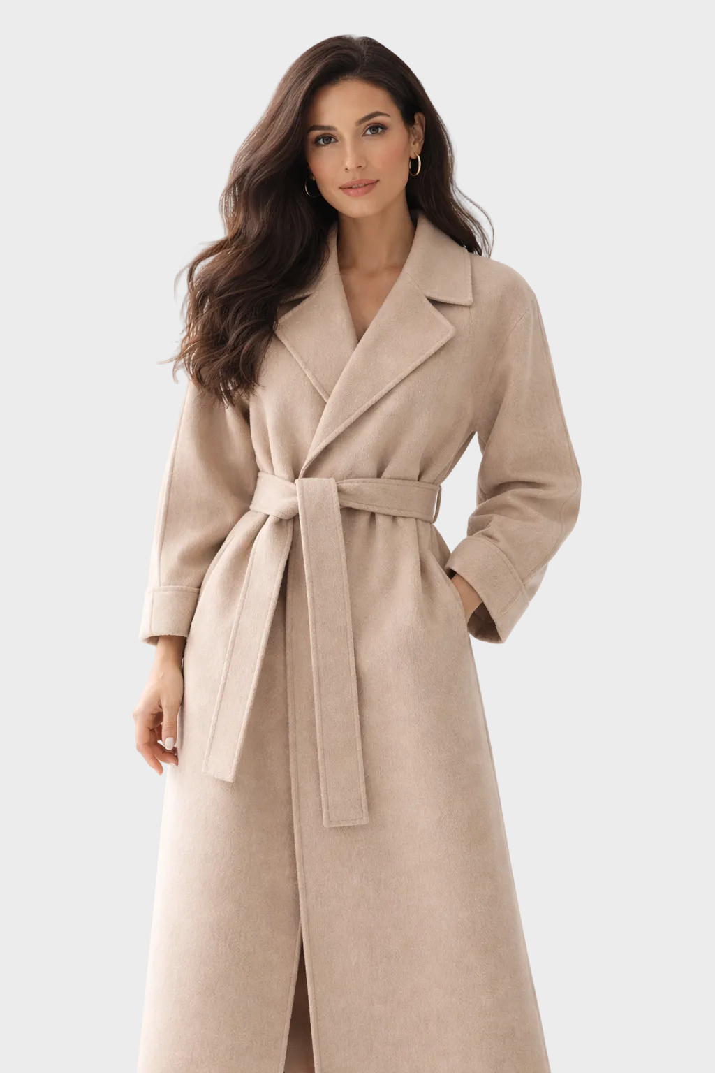 Lana - Eleganten Dolg Plašč z Pasom