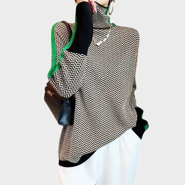 Lea - Pulover z visokim ovratnikom in izrazitimi kontrastnimi črtami