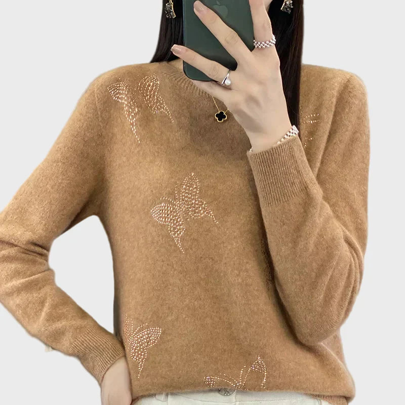 Metuljni – Pleteni pulover z motivom metuljev