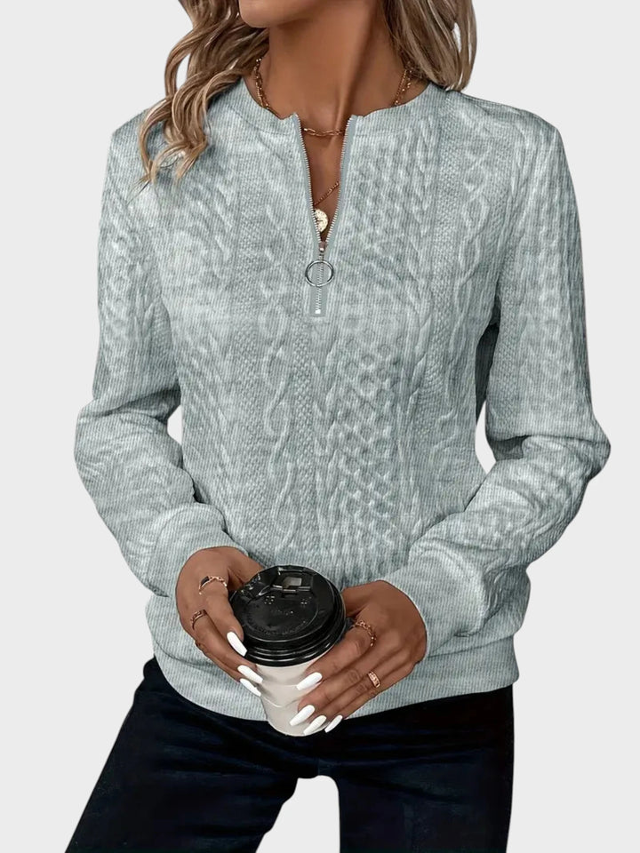 Ivana - Ženski pulover z zadrgo in pletenjem