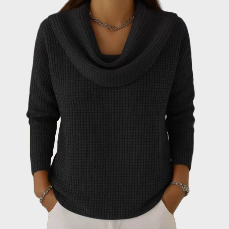 Mia – Topel Vaflaste Pulover z Elegantnim Ovratnikom