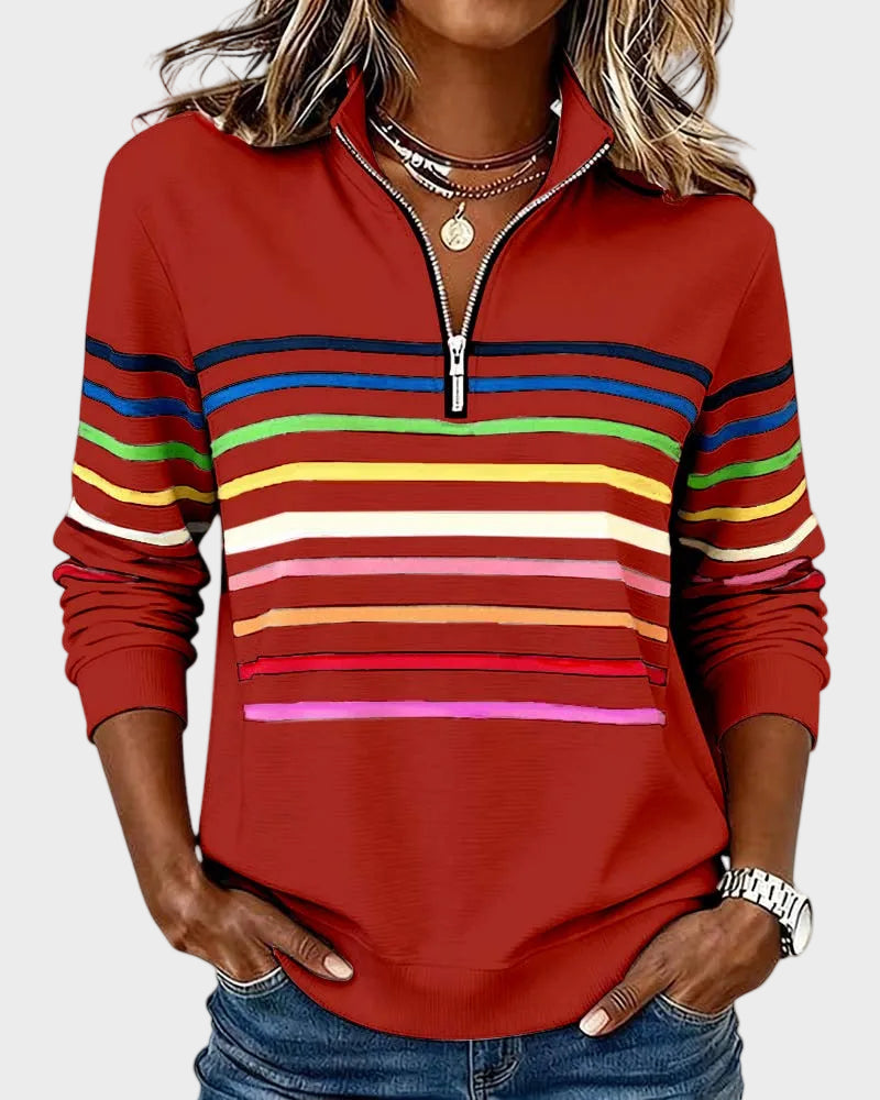 Jana - Pulover z zadrgo in mavričnimi črtami