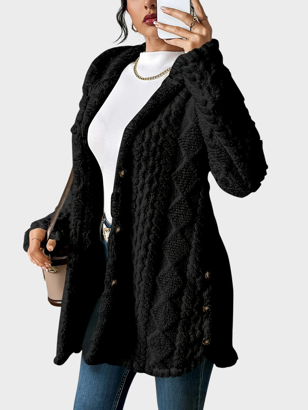 Vesna - Plišast kardigan s kapuco