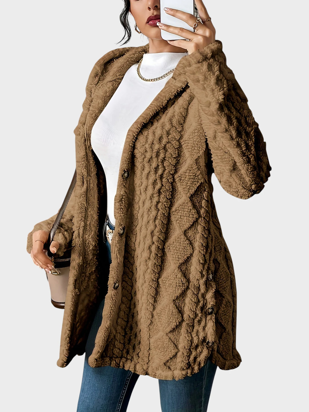 Vesna - Plišast kardigan s kapuco