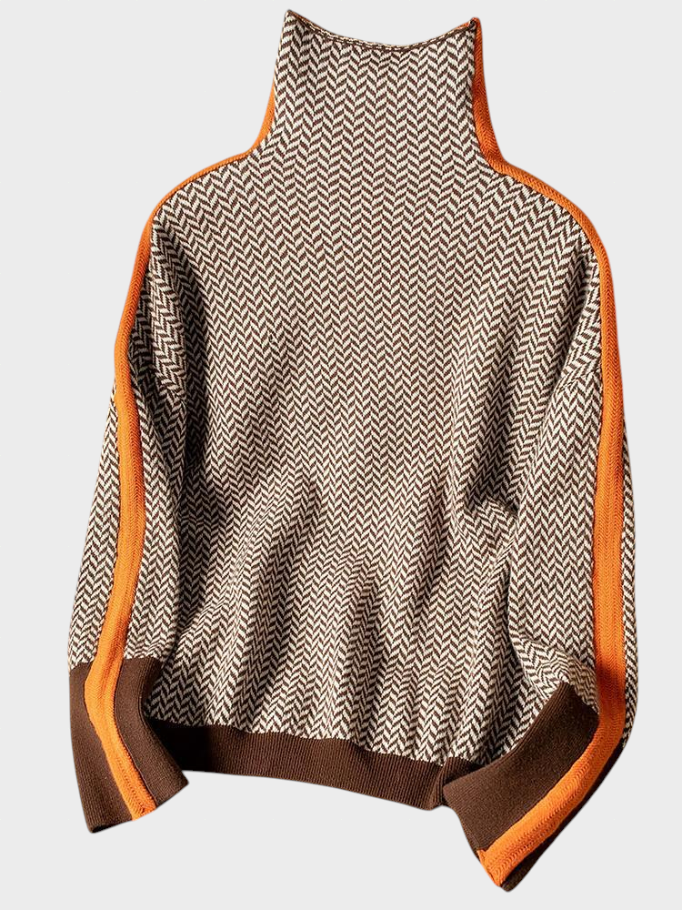 Lea - Pulover z visokim ovratnikom in izrazitimi kontrastnimi črtami