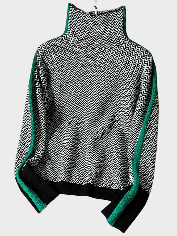 Lea - Pulover z visokim ovratnikom in izrazitimi kontrastnimi črtami