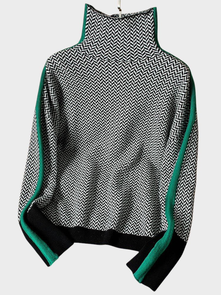 Lea - Pulover z visokim ovratnikom in izrazitimi kontrastnimi črtami