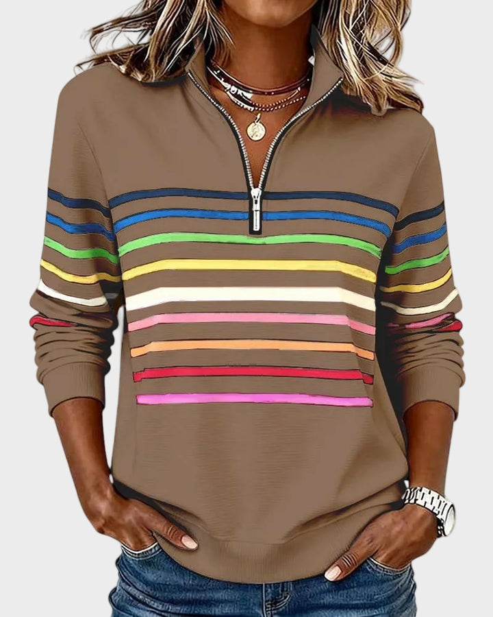 Jana - Pulover z zadrgo in mavričnimi črtami