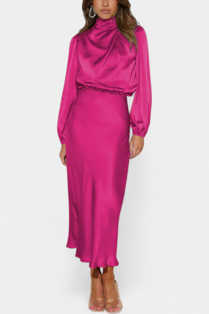 Cecila - Maxi kleit kõrge kraega ja lillemustriga